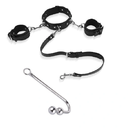 Anal Cuffs 5334 and Beaded Elegant Collar with Hook 0818